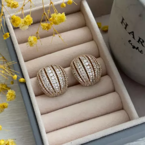 An image of a product called zirkon qaşlı qızılı sırğa