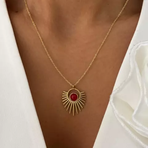 An image of a product called şəfəq formalı qırmızı daşlı boyunbağı